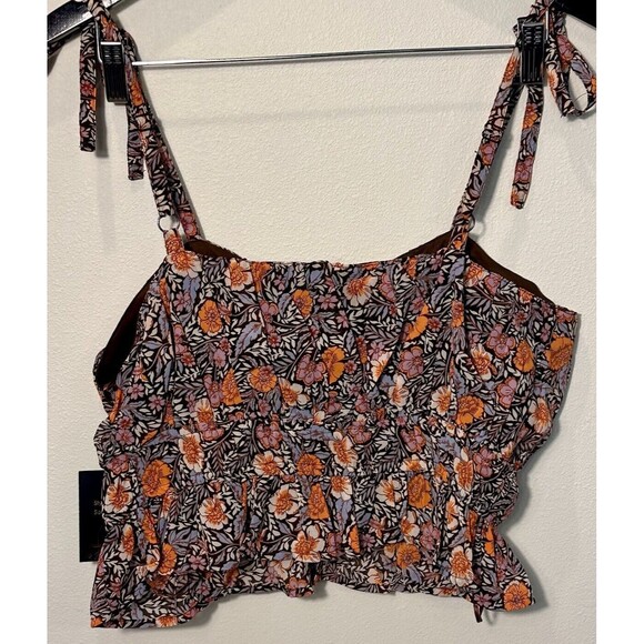 Jopra Flirty Crop Tank Top Womens Large Spaghetti Strap Floral Doll Bohemian - Picture 2 of 9